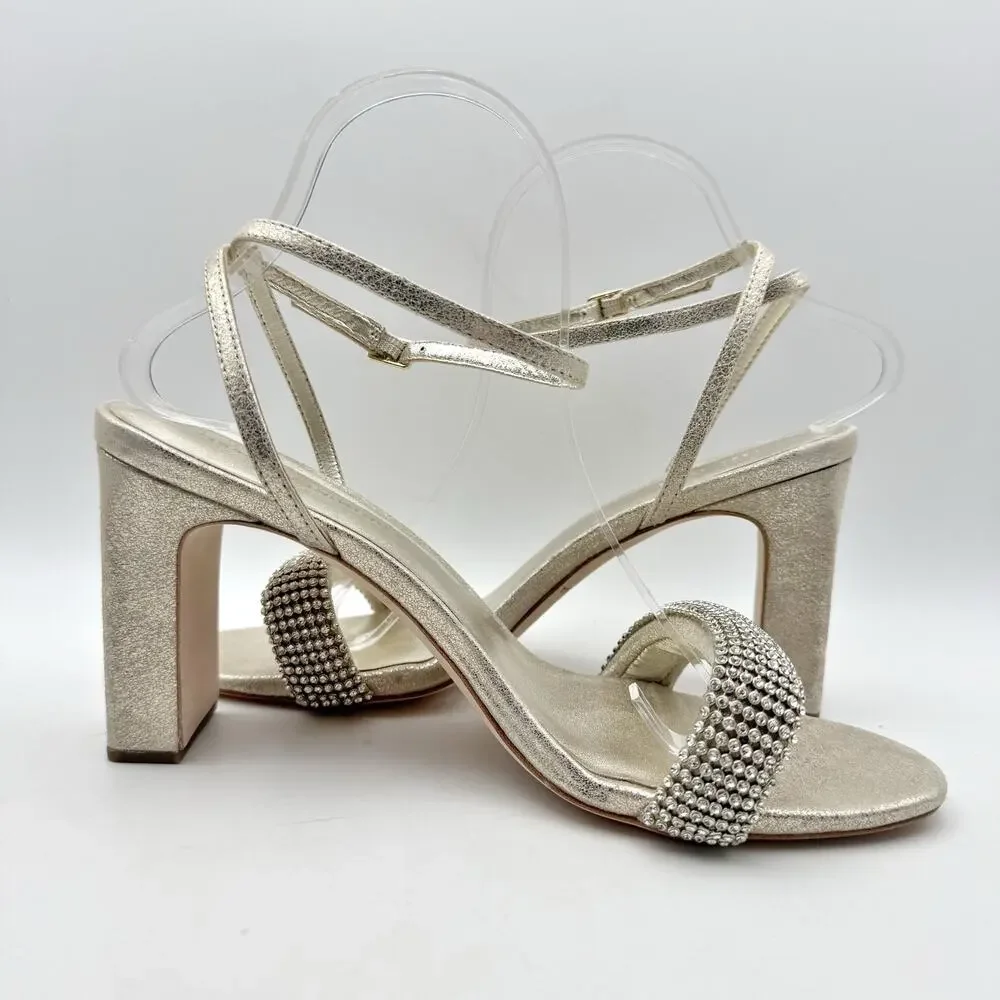Loeffler Randall Shay Heeled Sandals Size 10 Champagne Gold Rhinestone NWOB